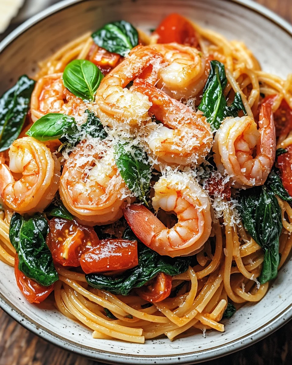 Tomate-Spinat-Garnelen-Nudeln