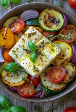 Gebackener Feta auf mediterranem Gemüse (Low Carb)