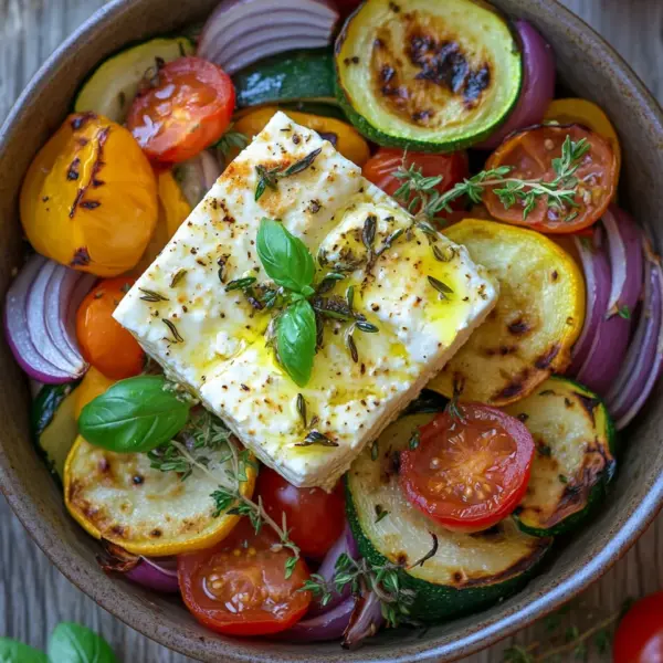 Gebackener Feta auf mediterranem Gemüse (Low Carb)