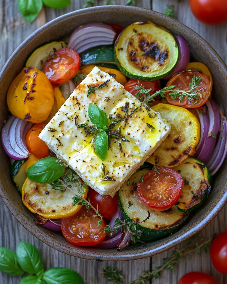 Gebackener Feta auf mediterranem Gemüse (Low Carb)