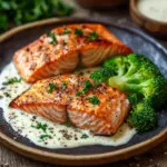 Gebratener Lachs und Brokkoli Alfredo