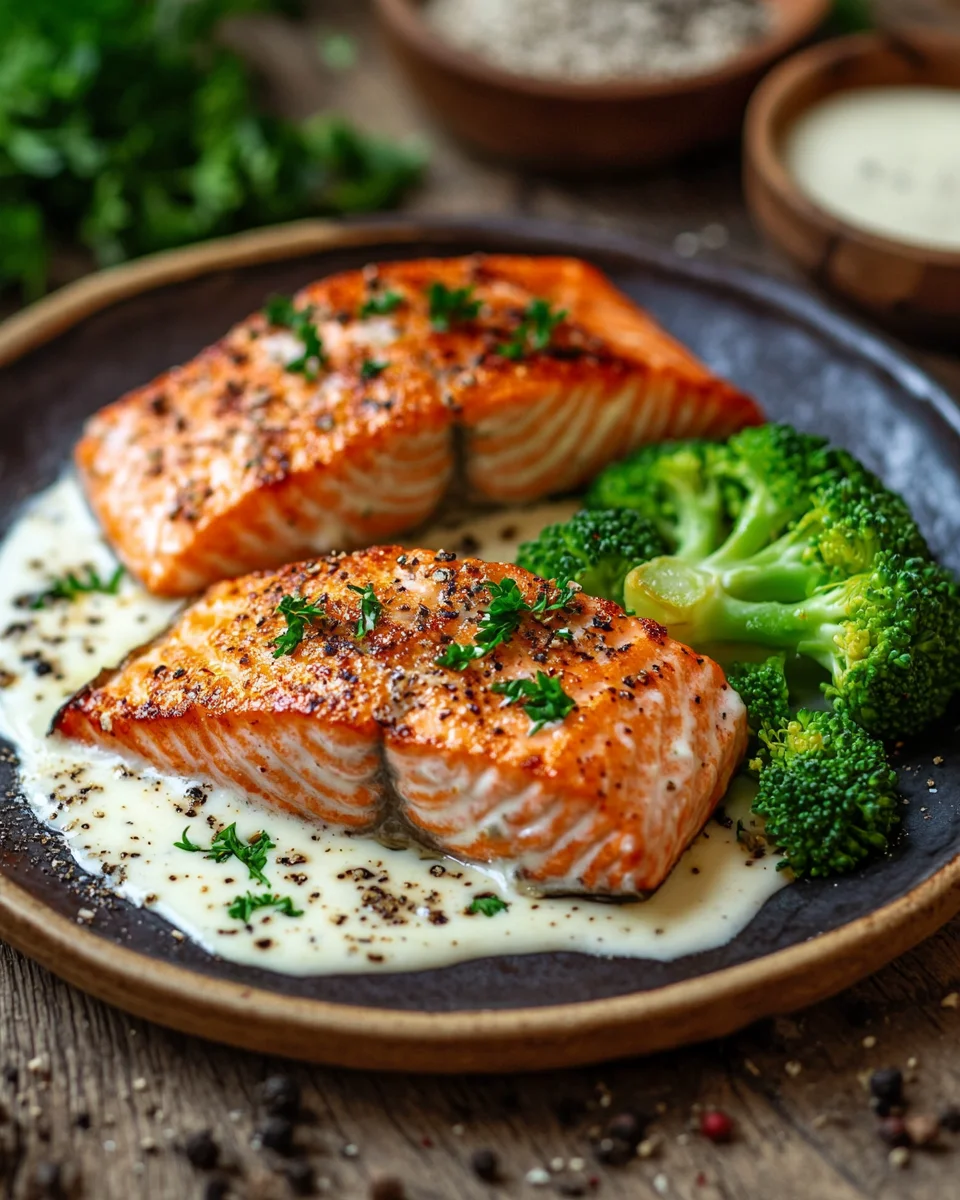 Gebratener Lachs und Brokkoli Alfredo