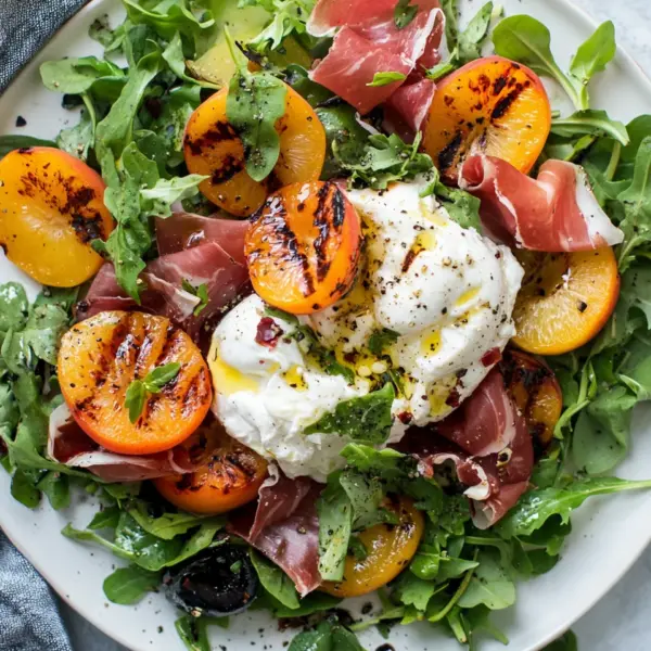 Gegrillter Nektarinen-Burrata-Prosciutto-Salat
