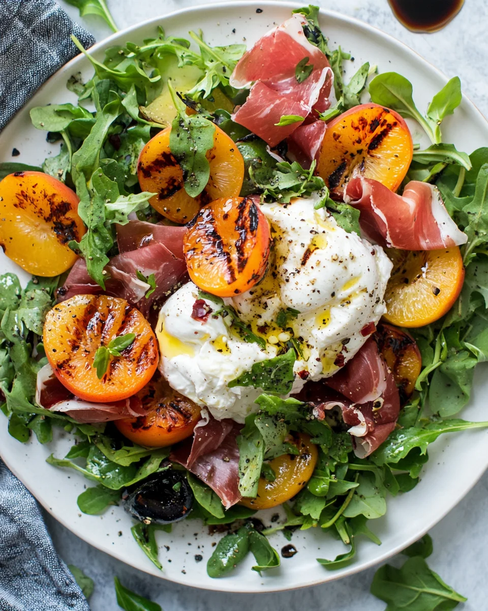 Gegrillter Nektarinen-Burrata-Prosciutto-Salat
