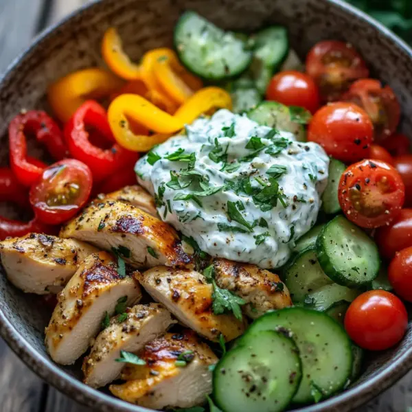 Griechische Hähnchen-Tzatziki-Bowl