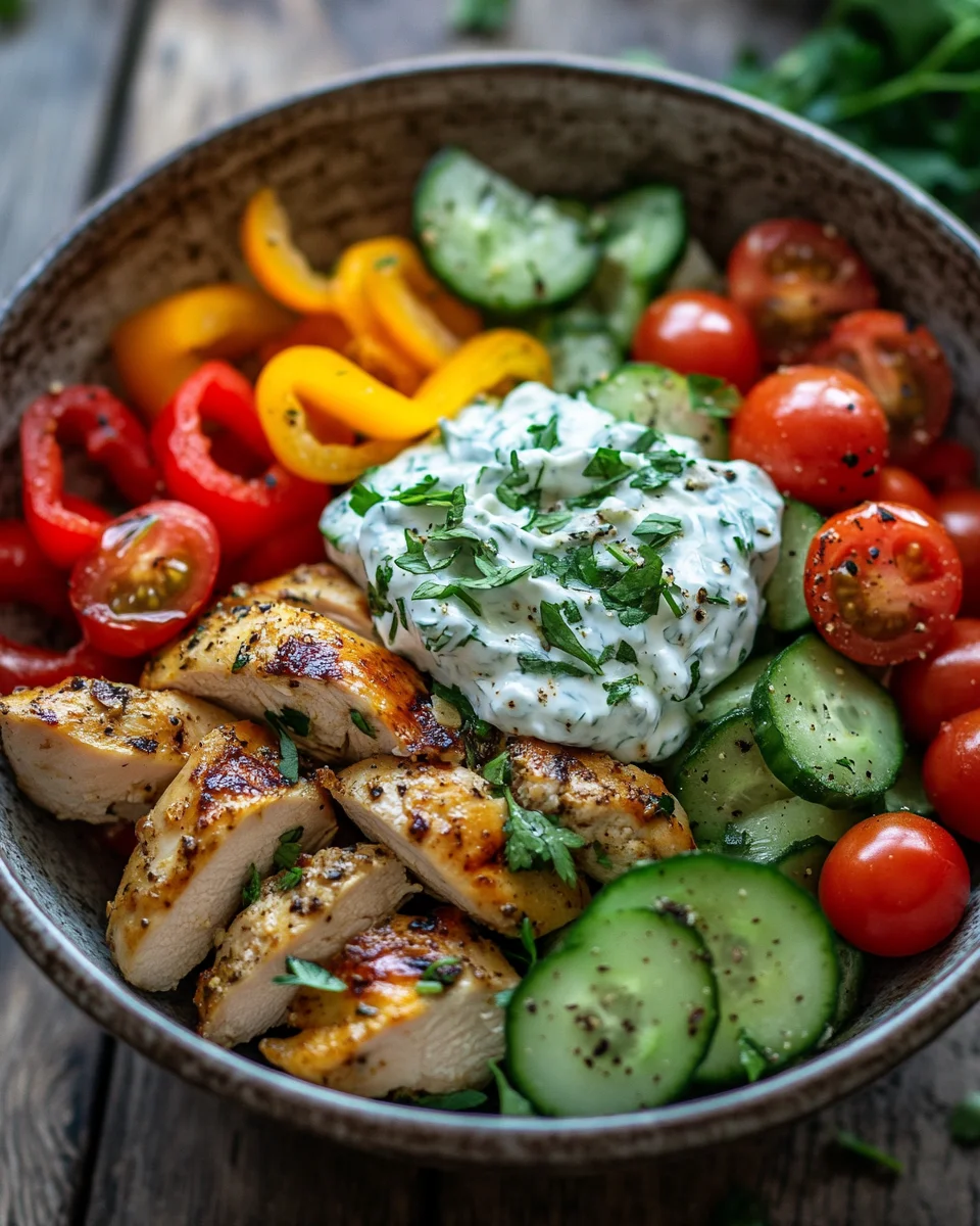 Griechische Hähnchen-Tzatziki-Bowl