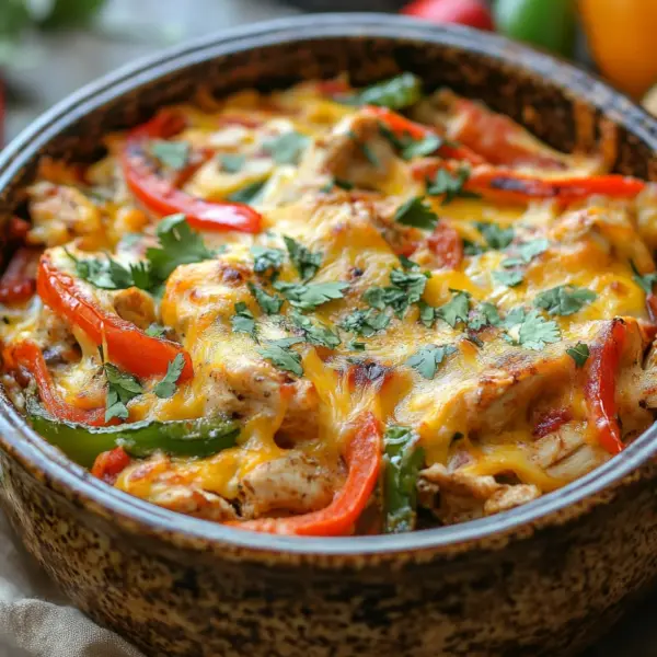 Käsiger Fajita Hähnchen Auflauf
