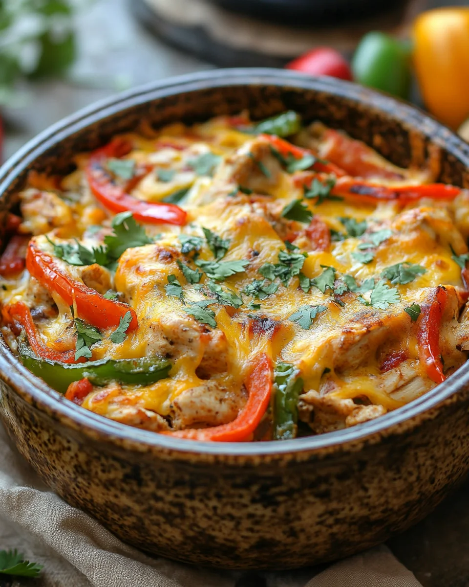 Käsiger Fajita Hähnchen Auflauf