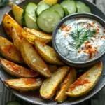 Kartoffelspalten mit Gurkendip