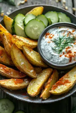 Kartoffelspalten mit Gurkendip