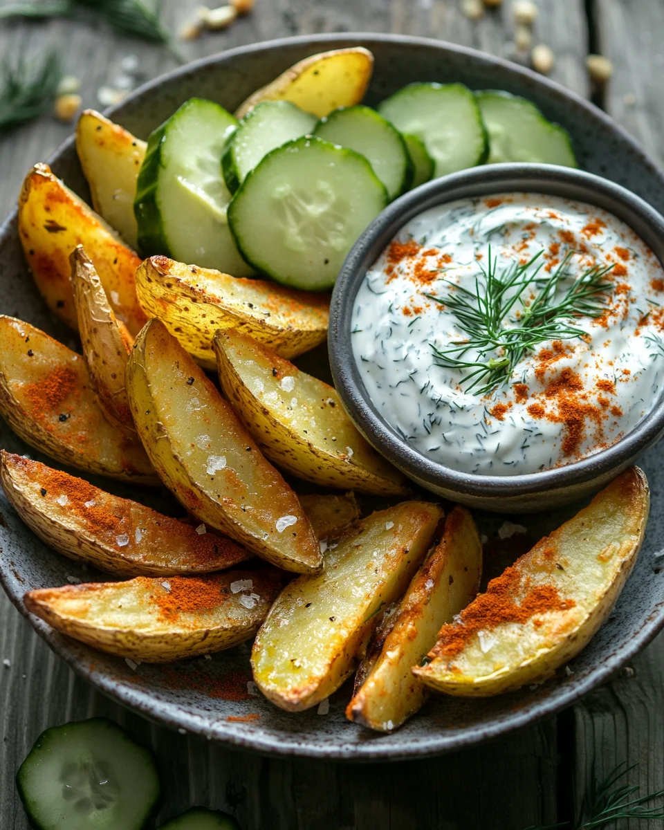 Kartoffelspalten mit Gurkendip