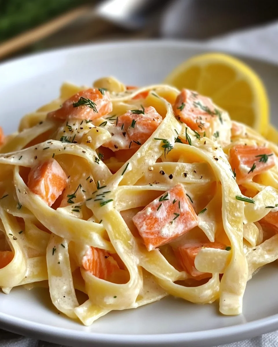 Pasta mit Lachs und Sahneso&szlig;e