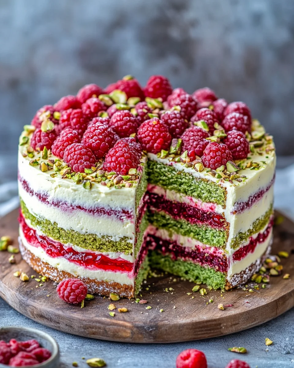 Pistazien-Himbeer-Torte mit Mascarpone-Creme