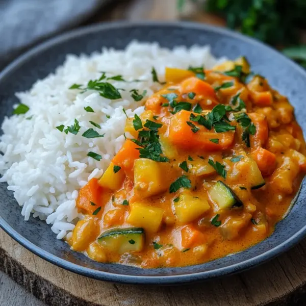 Reis mit Gemüse-Frischkäse-Sauce