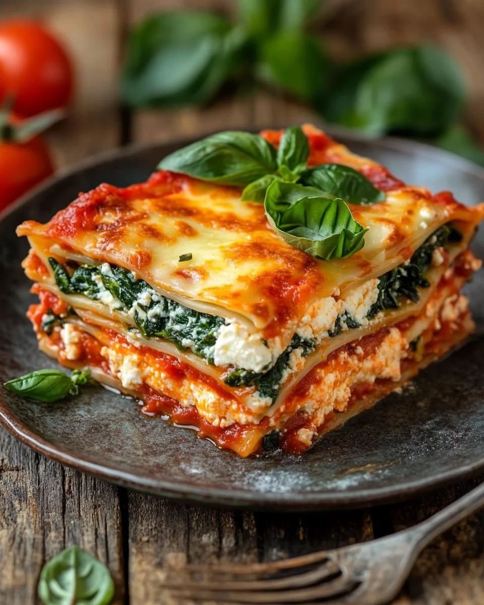 Spinatlasagne mit Feta und Tomaten